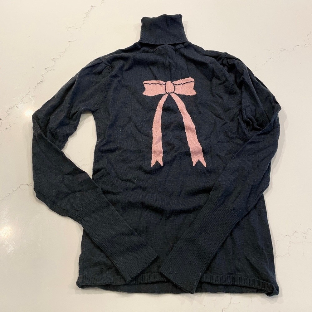 Alannah Hill Australia Dark Grey/Pink Bow Turtleneck Sweater (S)
